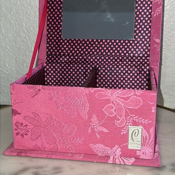 Caboodle Fabric Jewelry Box Mirror Pink Floral Vintage Trinket Holder Padded EUC - Picture 3 of 10